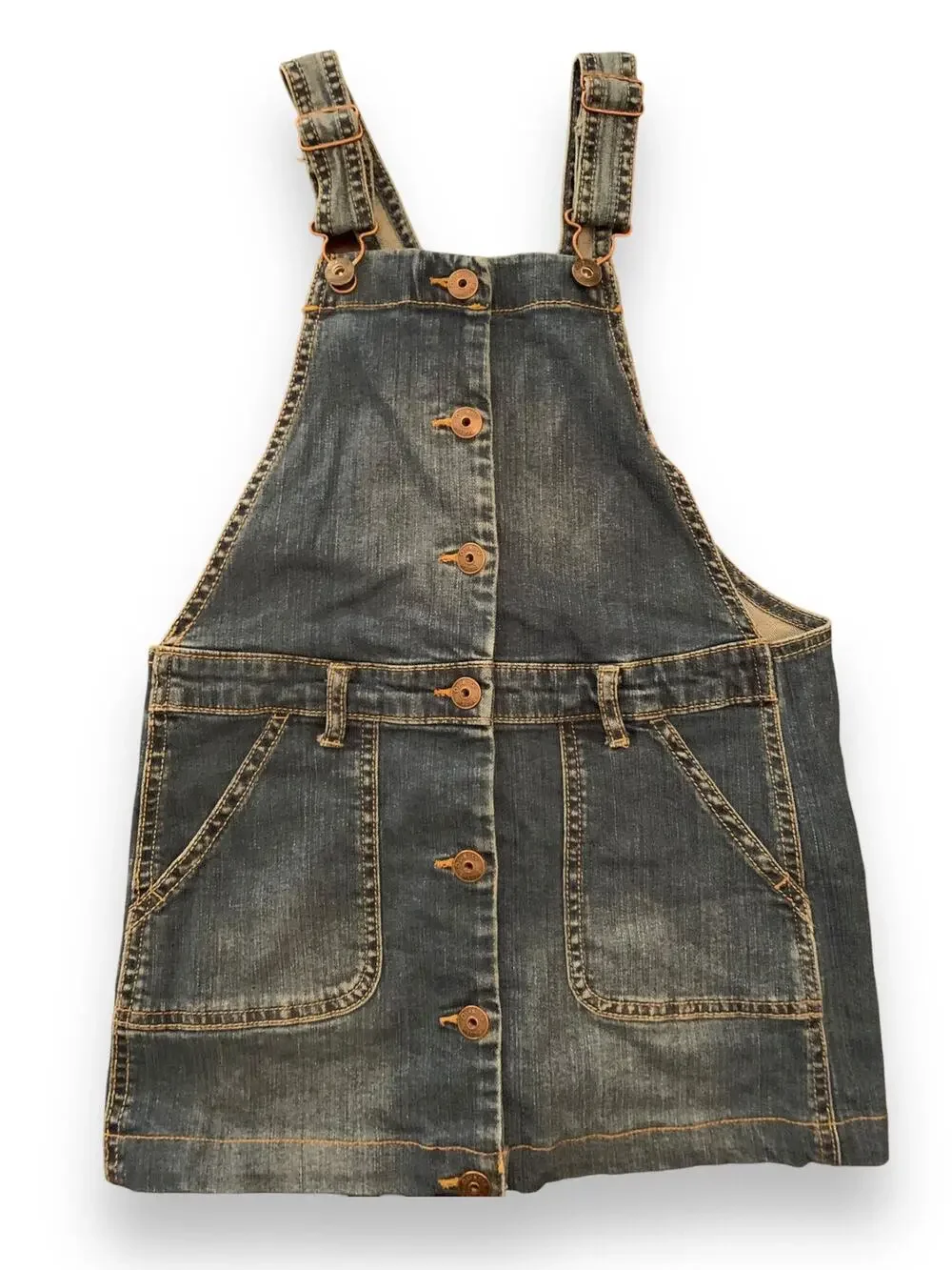 OshKosh Skirted Denim Overalls with Front Buttons And Pockets. Size 10.